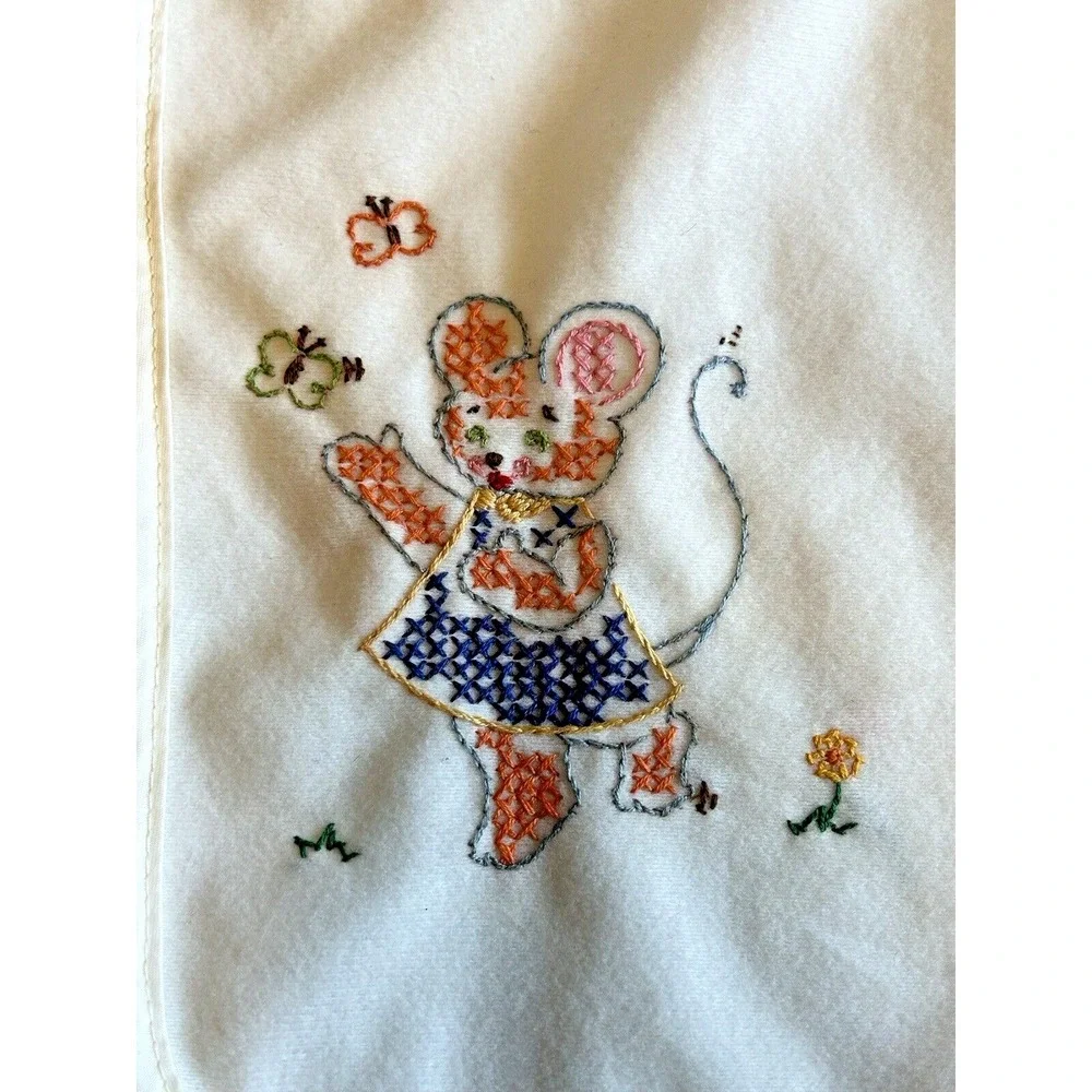 Vintage Baby Unisex Embroidered Mouse Bear Robe Dress Spring Easter Cottage Core